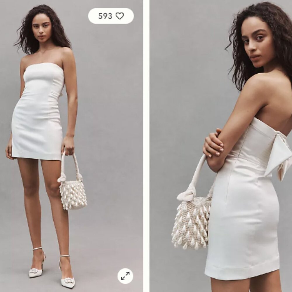 BHLDN anthro weddings - pearl/champagne bow dress size small